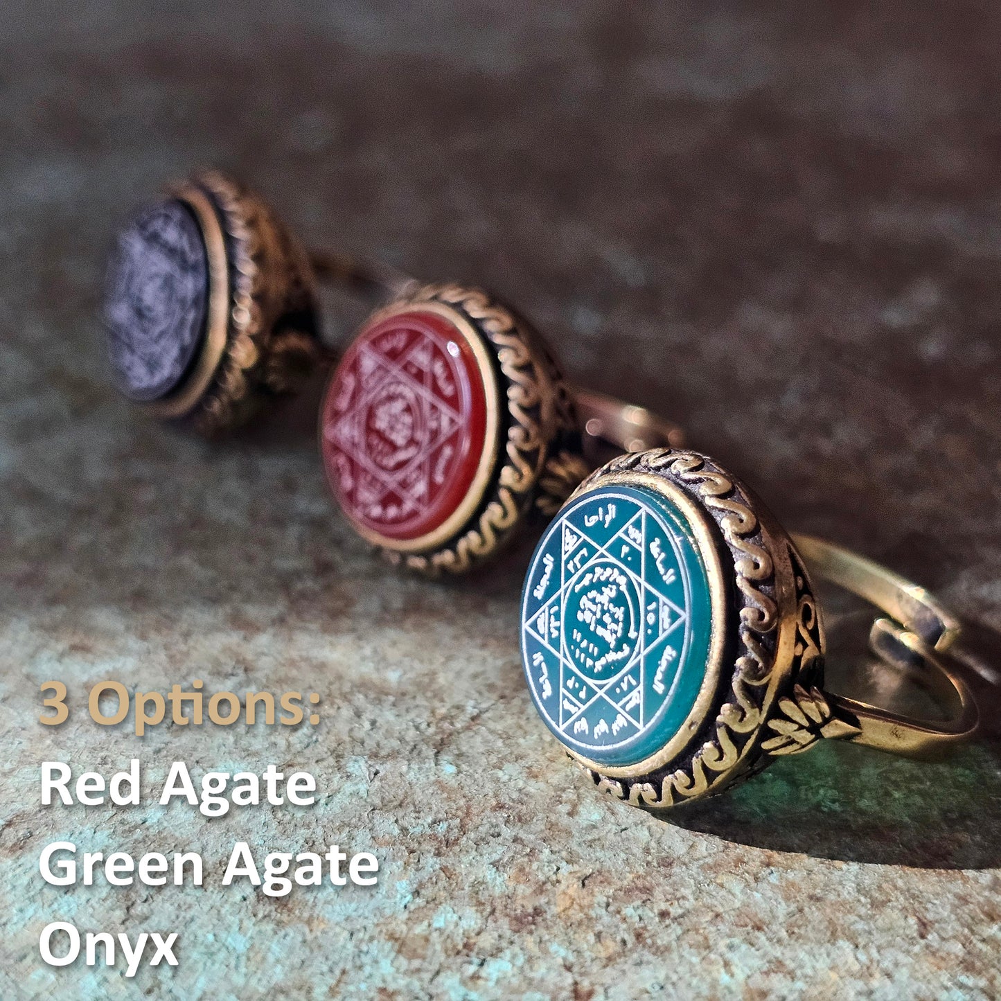 Arabic Seal of Suleiman Ism-i Azam Hatem Seal Ring Powerful Islamic Sigil Protection Rings Gifts for Men